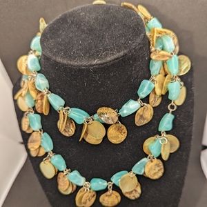 Bohemian Mother of Pearl/ Seaglass 14" necklace